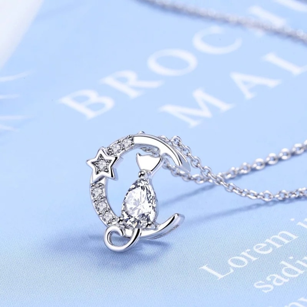 New Sterling Silver 925 Crystal Cat adjustable Necklace